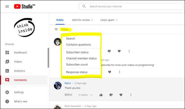 Guide - Youtube's New Enhanced Comment System For Channel Owners To Filter Comments Easily