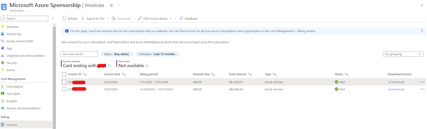 Azure invoice