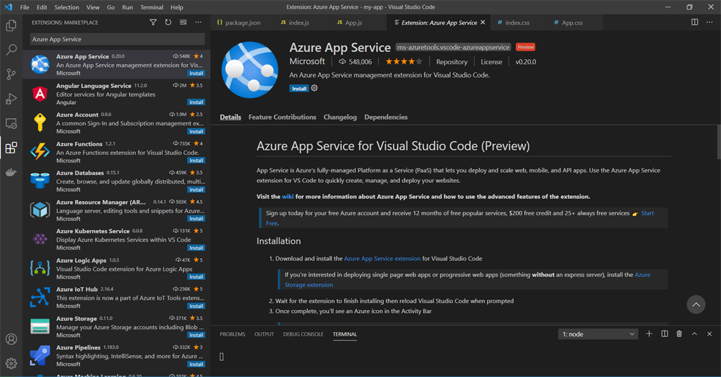 Host A React App On Azure From VS Code