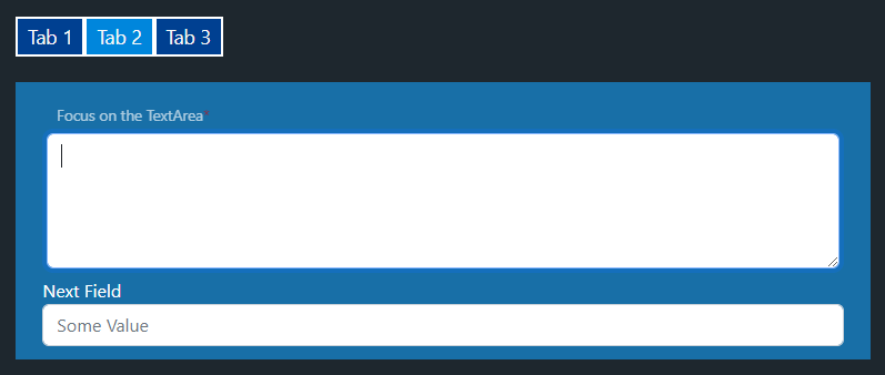 tab panel 2 sets the textarea to initial focus