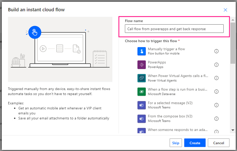 Create an Instant cloud flow