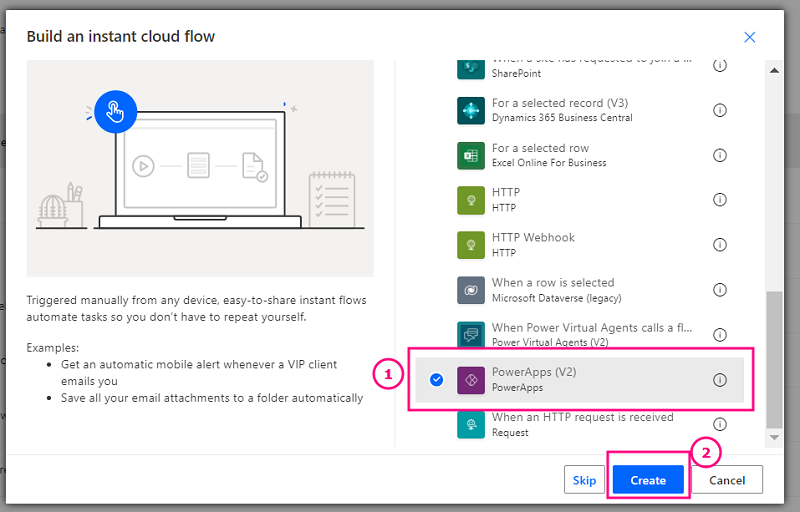 Create an Instant cloud flow