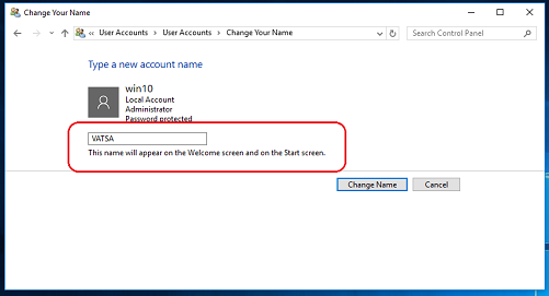 type a new account name that you want and click on the "Change Name" button