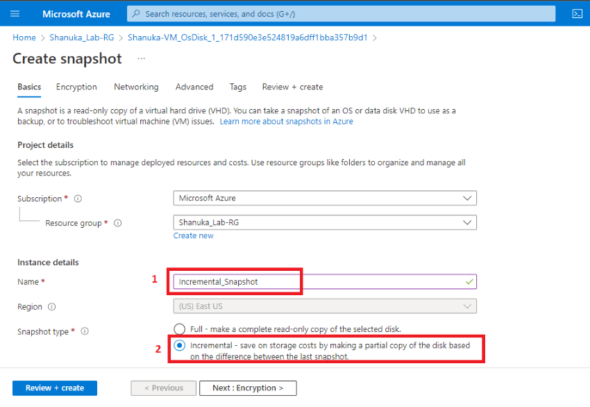 How to configure a Incremental Snapshot for managed disks