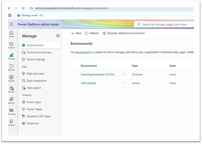 Power platform Admin Center