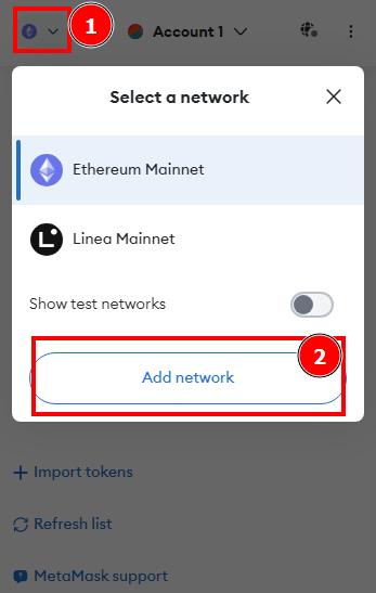 Navigate to Add Network Dropdown