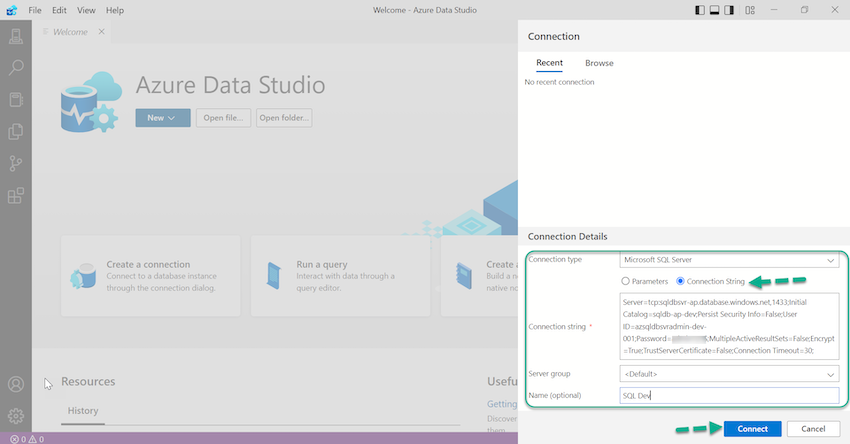 How to Connect to Azure SQL Database in the Azure Data Studio?