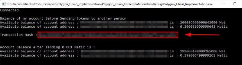 Console Output for Transaction