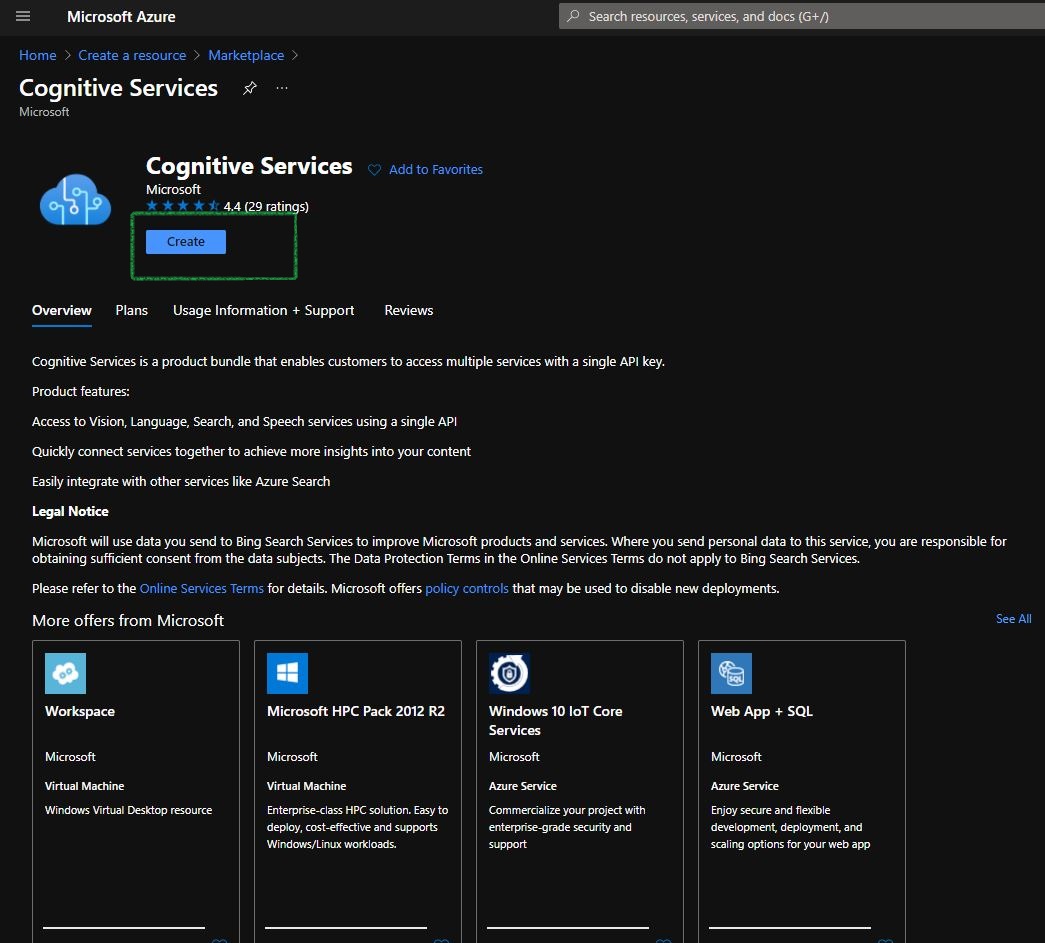 How To Create A Cognitive Service In Azure