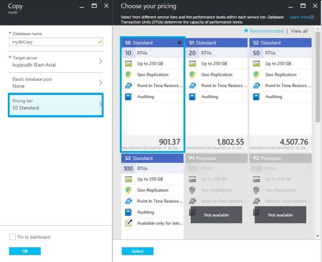How To Create A Copy Of Azure SQL Database, Via Azure Portal