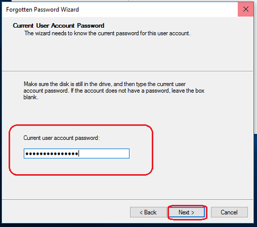 type your current user account password