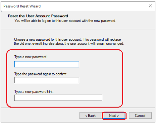 Type a New Password and also type its hint also