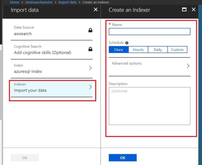 How to create an Index using Import Data, Create an indexer