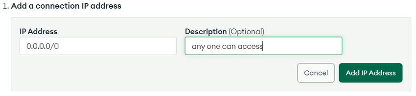 Add a connection IP Address MomgoDB