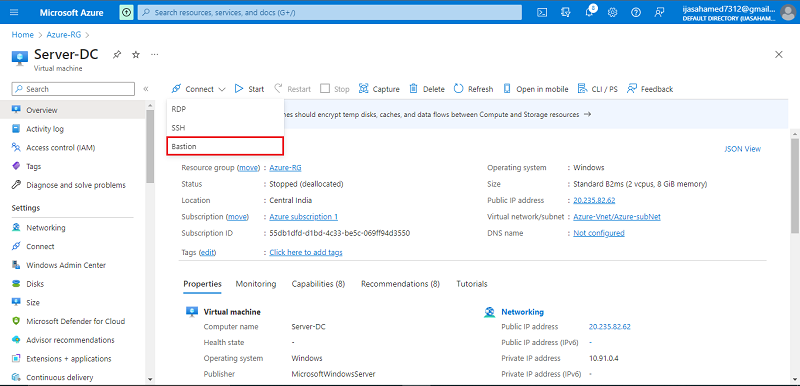 How To create Azure bastion to connect the virtual machine