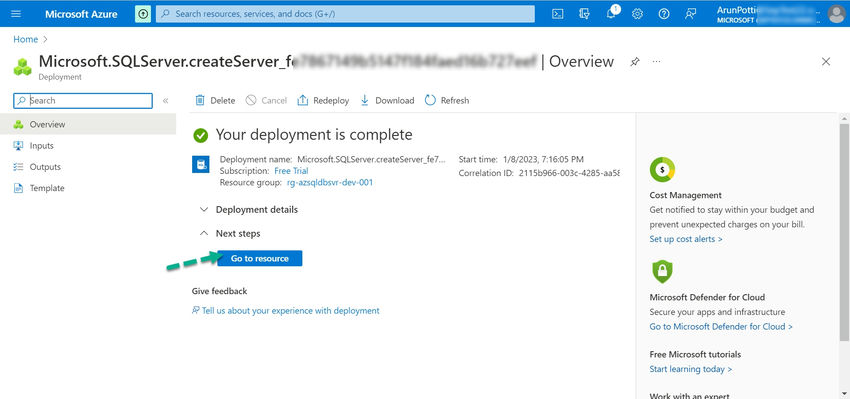  Create Azure SQL Server Database