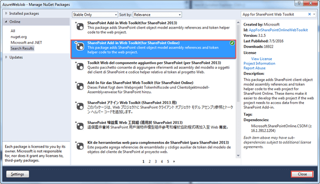 Package installed successfully