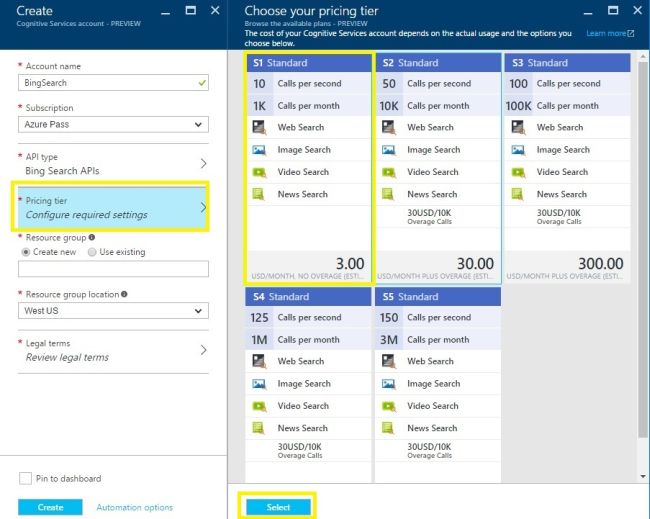 How To Create Microsoft Cognitive Service Bing Search APIs On Azure Portal