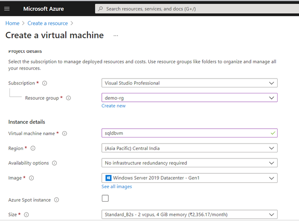 How to create SQL Server 2019 virtual machine and use as database server with minimum cost