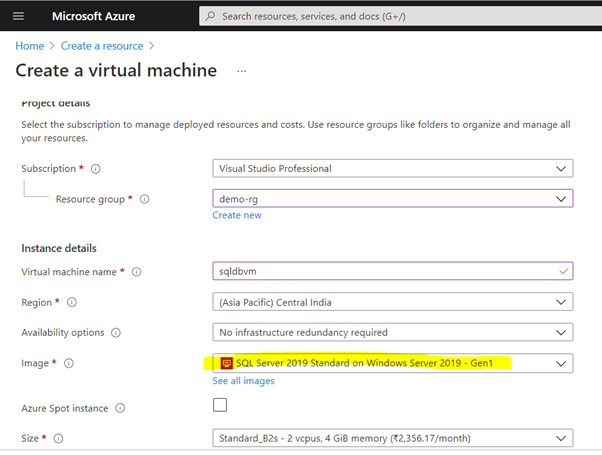 How to create SQL Server 2019 virtual machine and use as database server with minimum cost