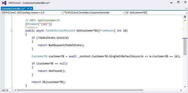 GetCustomerTB by CustomerID Action Method will get customer detail from database according to CustomerID we provide 