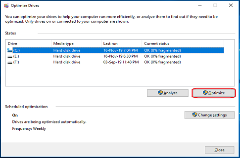 defragmentation optimize