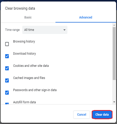 click on clear button