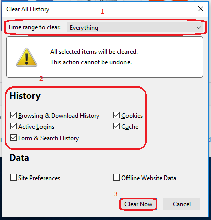 choose and click on clear now
