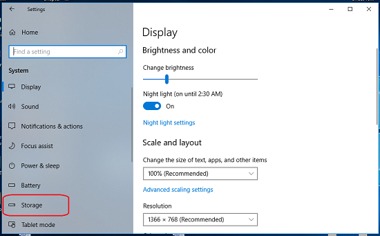 click on the storage