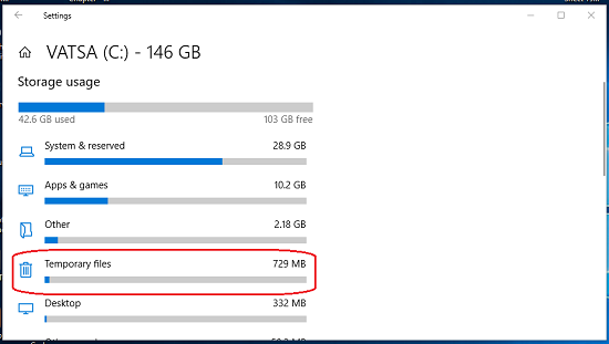 click on the Temporary files