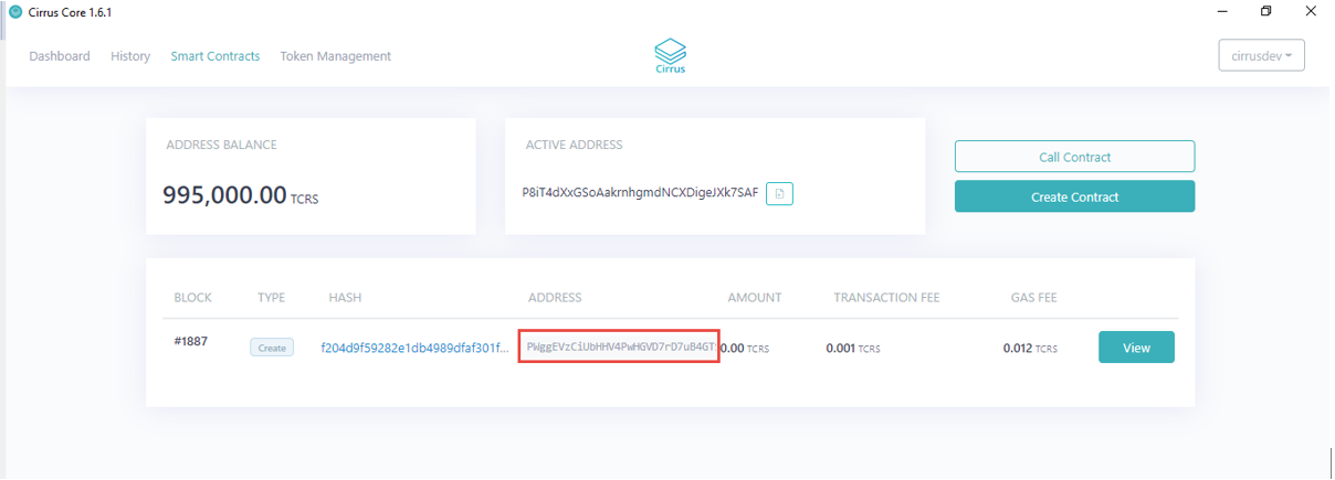 Calling Contract from Cirrus Core Private Net Wallet