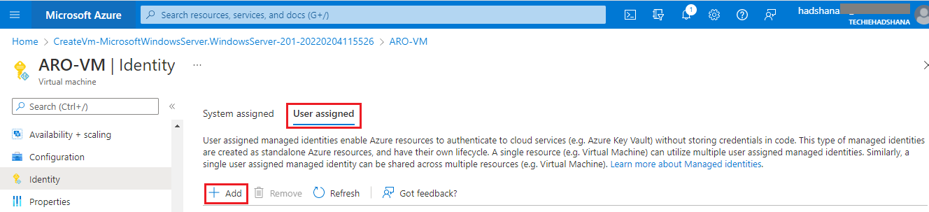 User assigned Managed Identity
