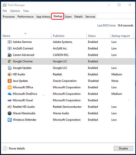 click on startup tab