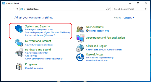 click on system and security option
