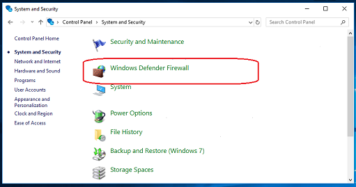 Click on "Windows Defender Firewall" option.