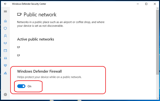 Disable the "Windows Defender Firewall" option