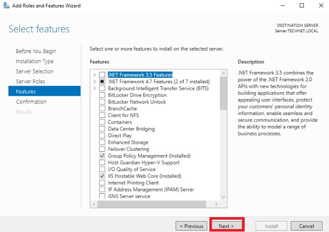 Select features