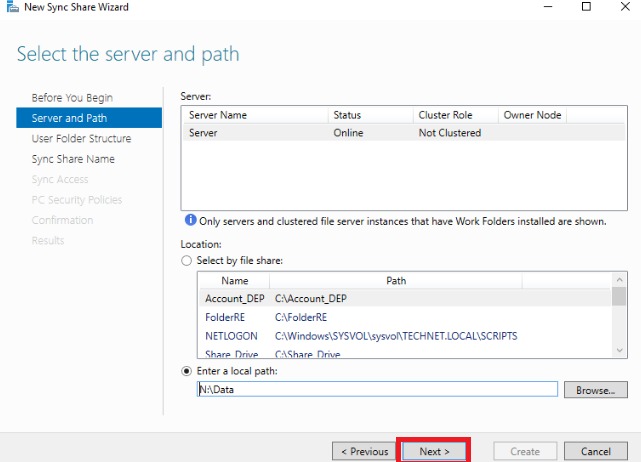 Server and path