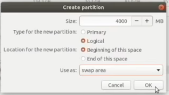 choose your memory for 'swap area'