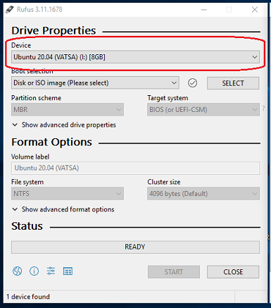 select your USB device