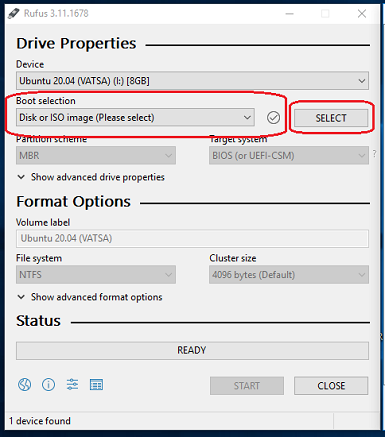 select the boot selection drop-down