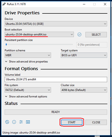 clcik on the "START" button