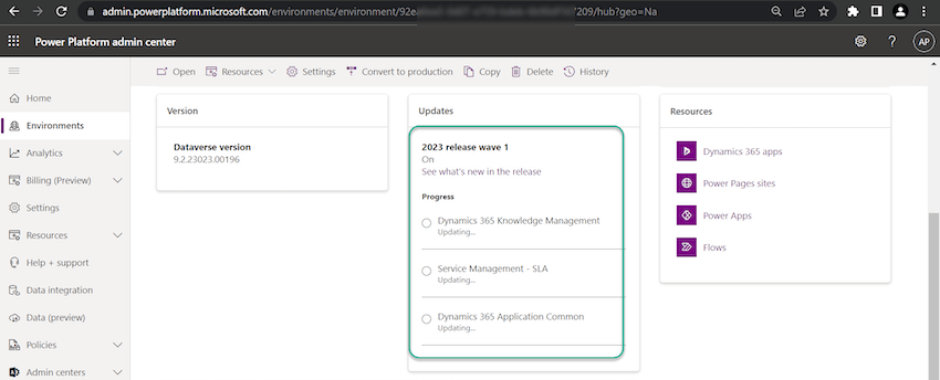 Enable 2023 Release Wave 1 updates in the Dataverse Environment?