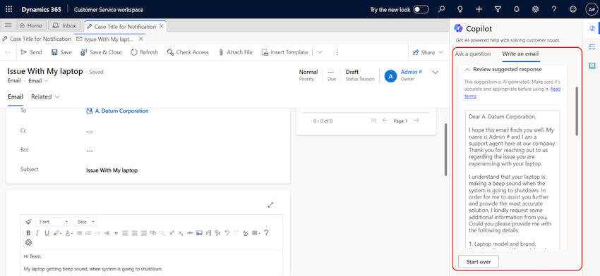 Copilot email composition
