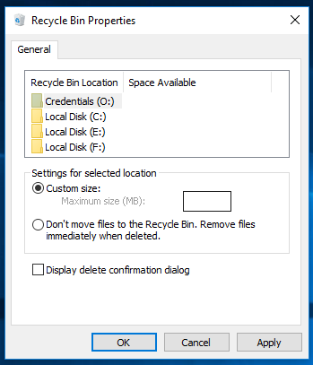 Recycle Bin Properties
