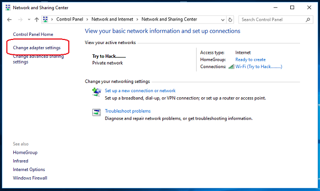 Change adapter settings