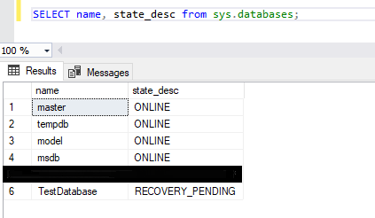 Check if the database is in recovery pending state