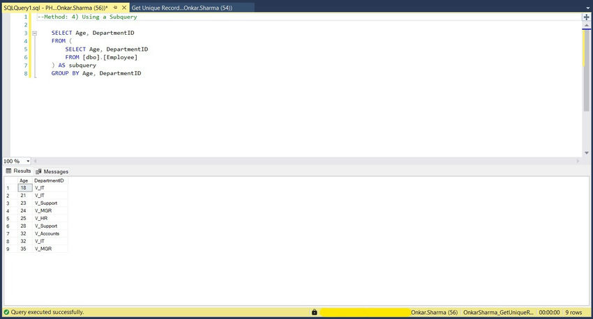 How To Get Unique Records Without Using Distinct In SQL Server