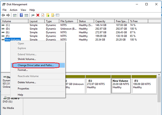 Choose Change Drive Letters and Paths