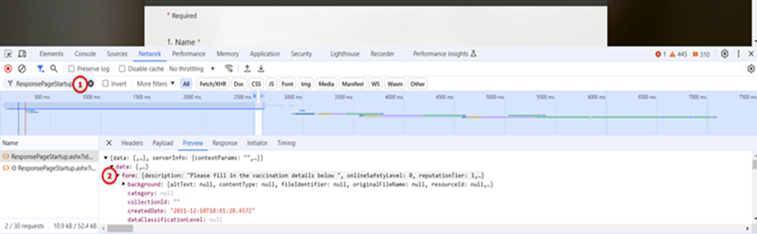 Expend the entry and find form section